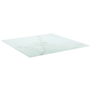 Bordsskiva vit 80x80 cm 6 mm härdat glas med marmortextur