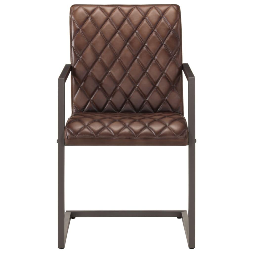 Fribärande matstolar 2 st brun äkta läder