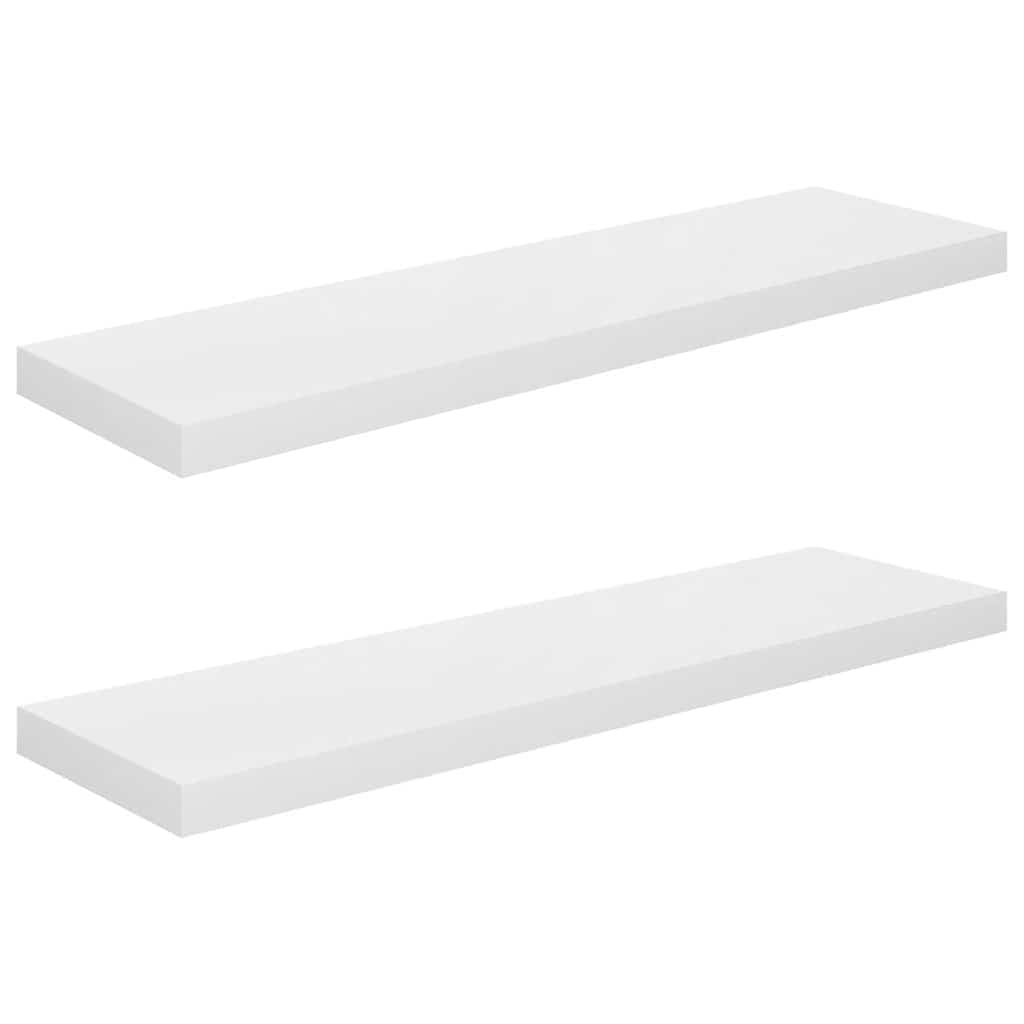 Svävande vägghyllor 2 st vit högglans 90x23,5x3,8 cm MDF