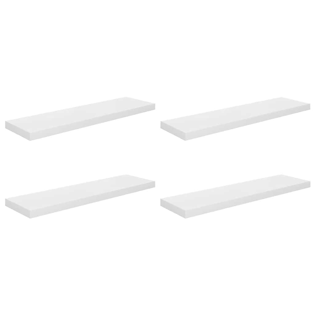 Svävande vägghyllor 4 st vit högglans 90x23,5x3,8 cm MDF