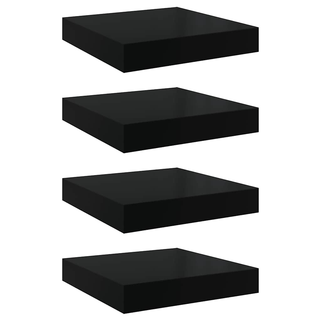 Svävande vägghyllor 4 st svart högglans 23x23,5x3,8 cm MDF