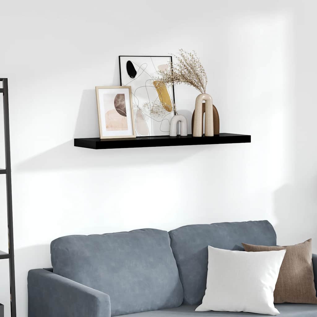 Svävande vägghylla svart högglans 90x23,5x3,8 cm MDF