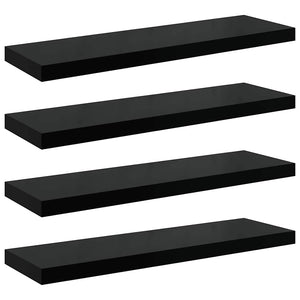 Svävande vägghyllor 4 st svart högglans 90x23,5x3,8 cm MDF