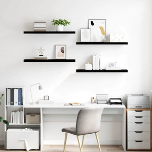 Svävande vägghyllor 4 st svart högglans 90x23,5x3,8 cm MDF