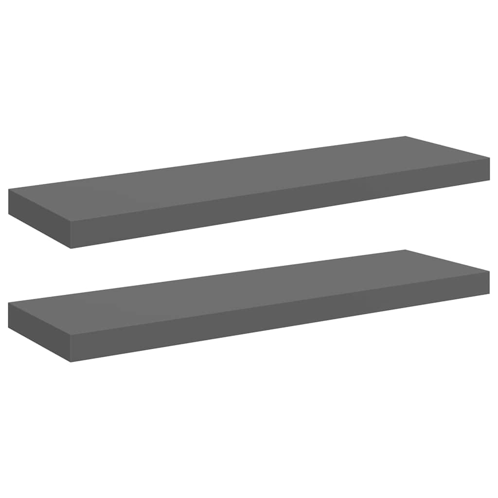 Svävande vägghyllor 2 st grå högglans 80x23,5x3,8 cm MDF