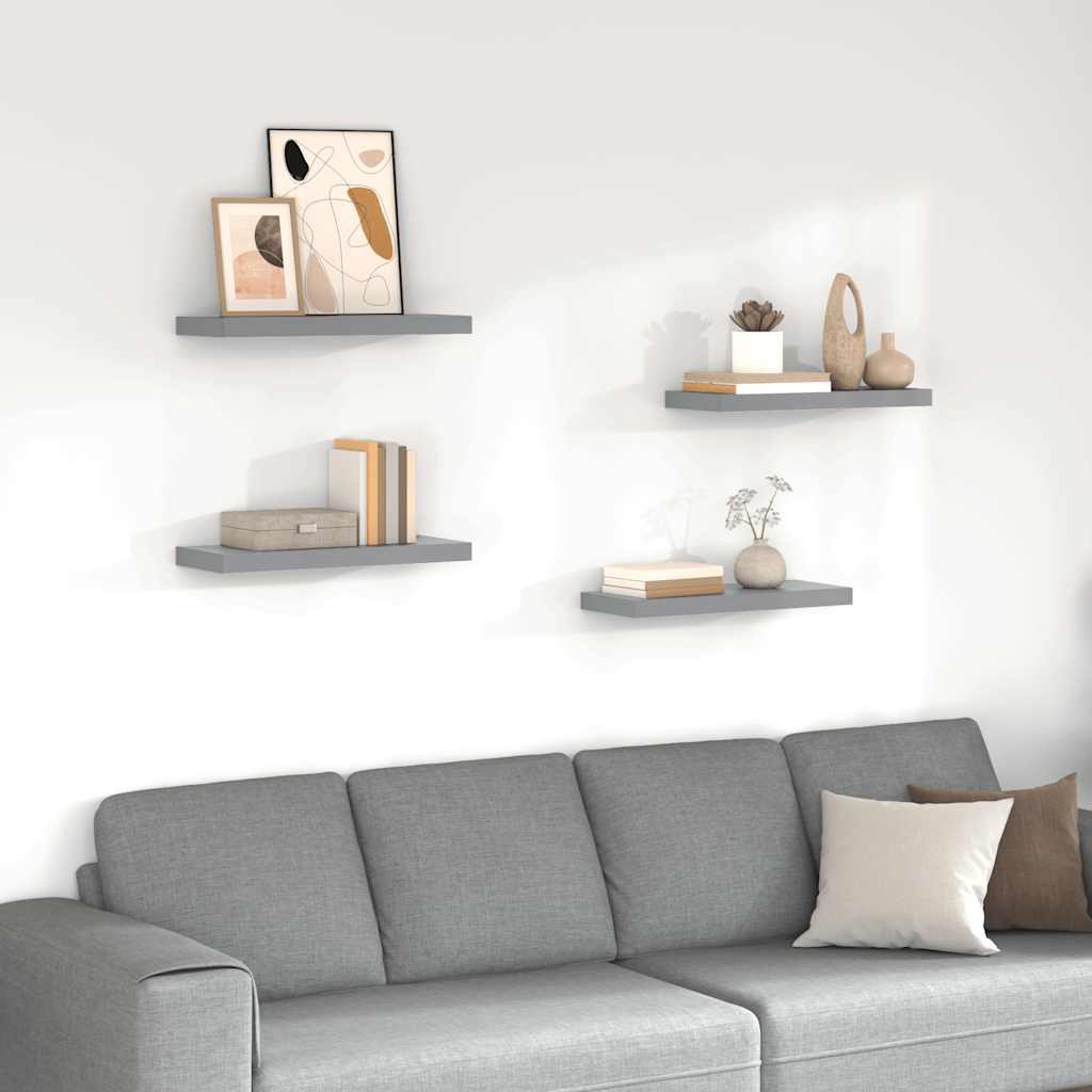 Svävande vägghyllor 4 st grå 60x23,5x3,8 cm MDF