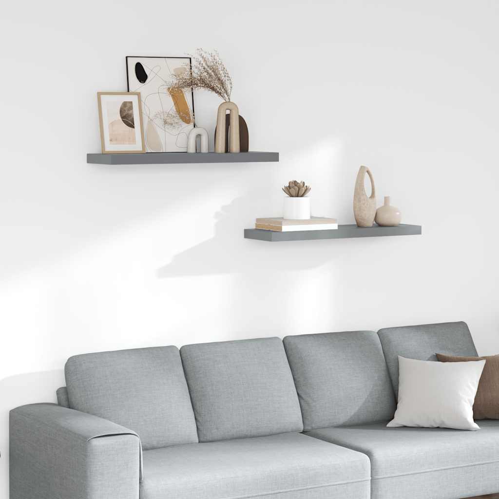 Svävande vägghyllor 2 st grå 80x23,5x3,8 cm MDF