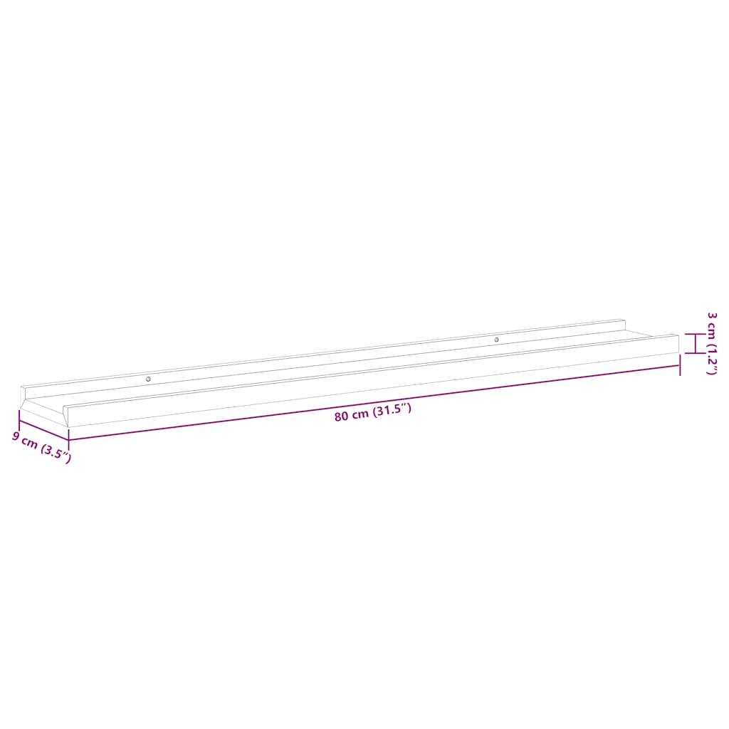 Tavellist 2 st svart 80x9x3 cm MDF