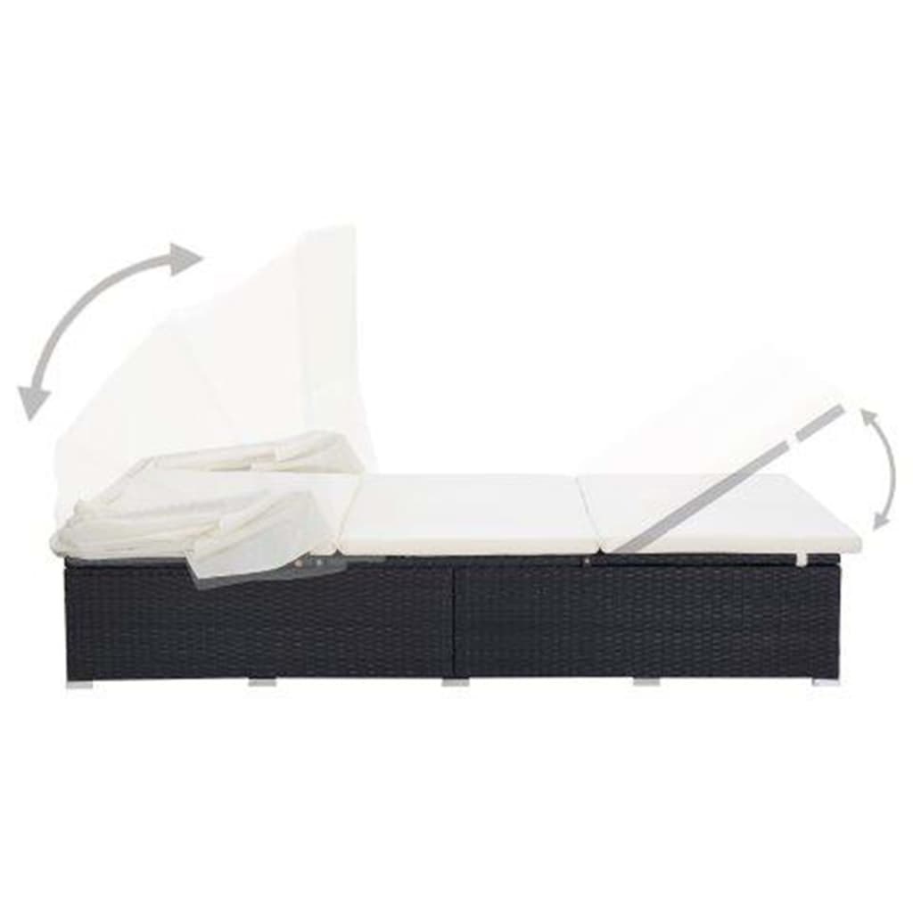 Solsäng för 2 personer med dyna konstrotting svart