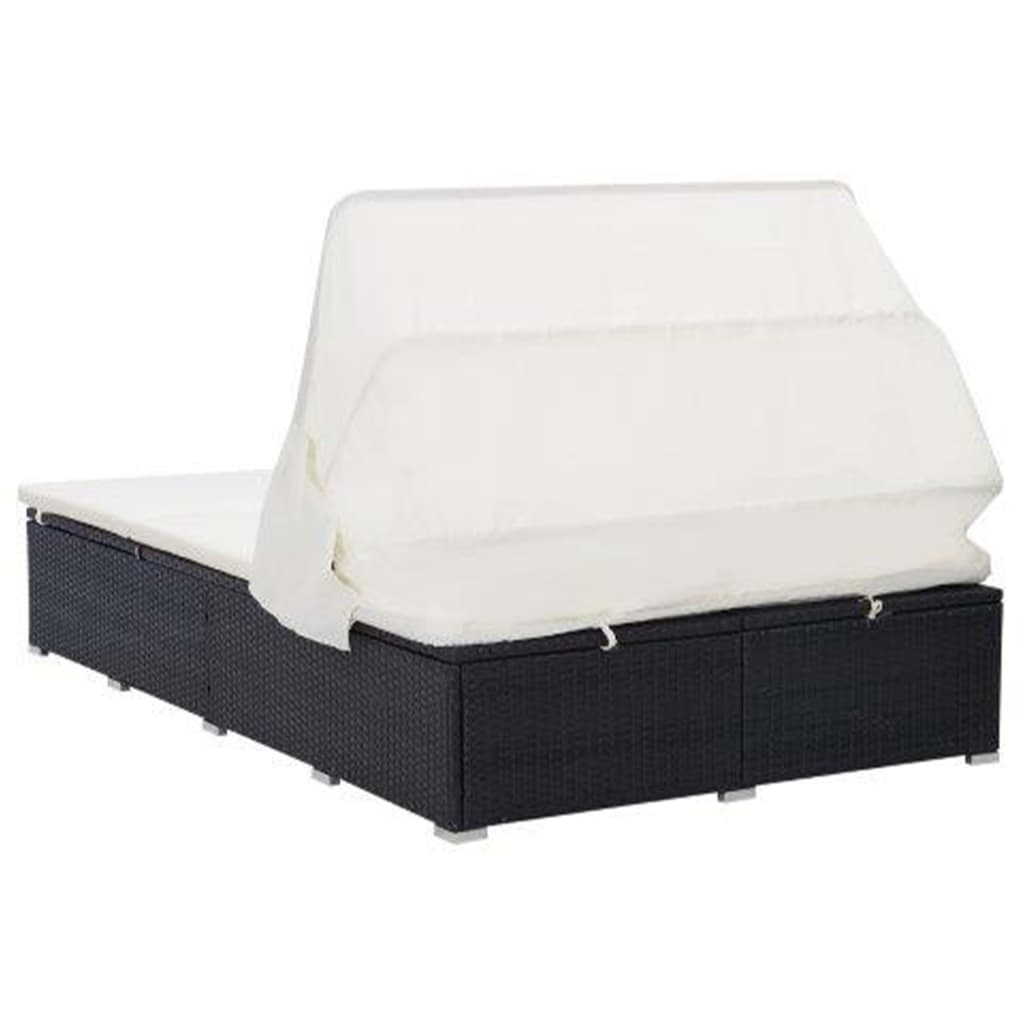 Solsäng för 2 personer med dyna konstrotting svart