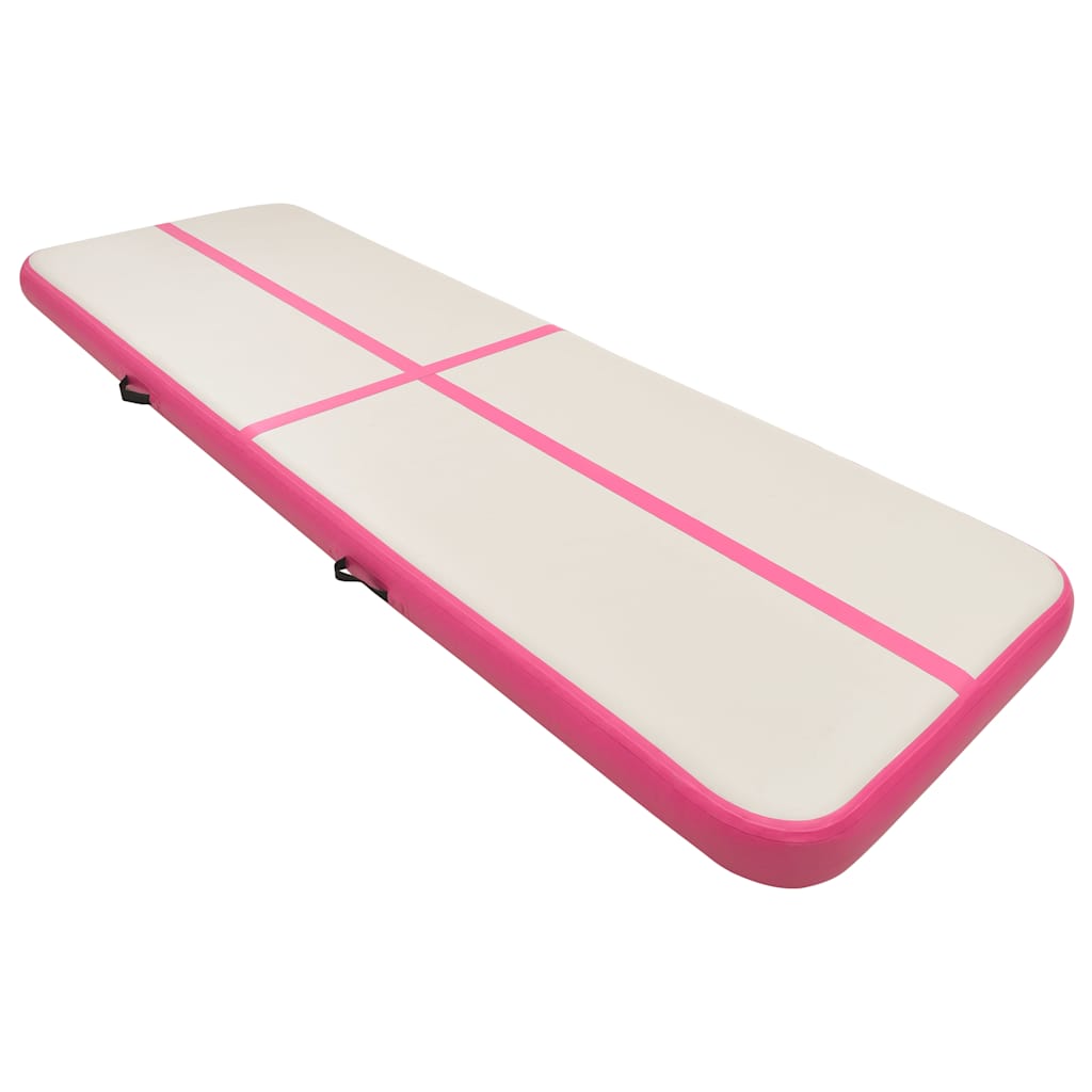 Uppblåsbar gymnastikmatta med pump 400x100x15 cm PVC rosa