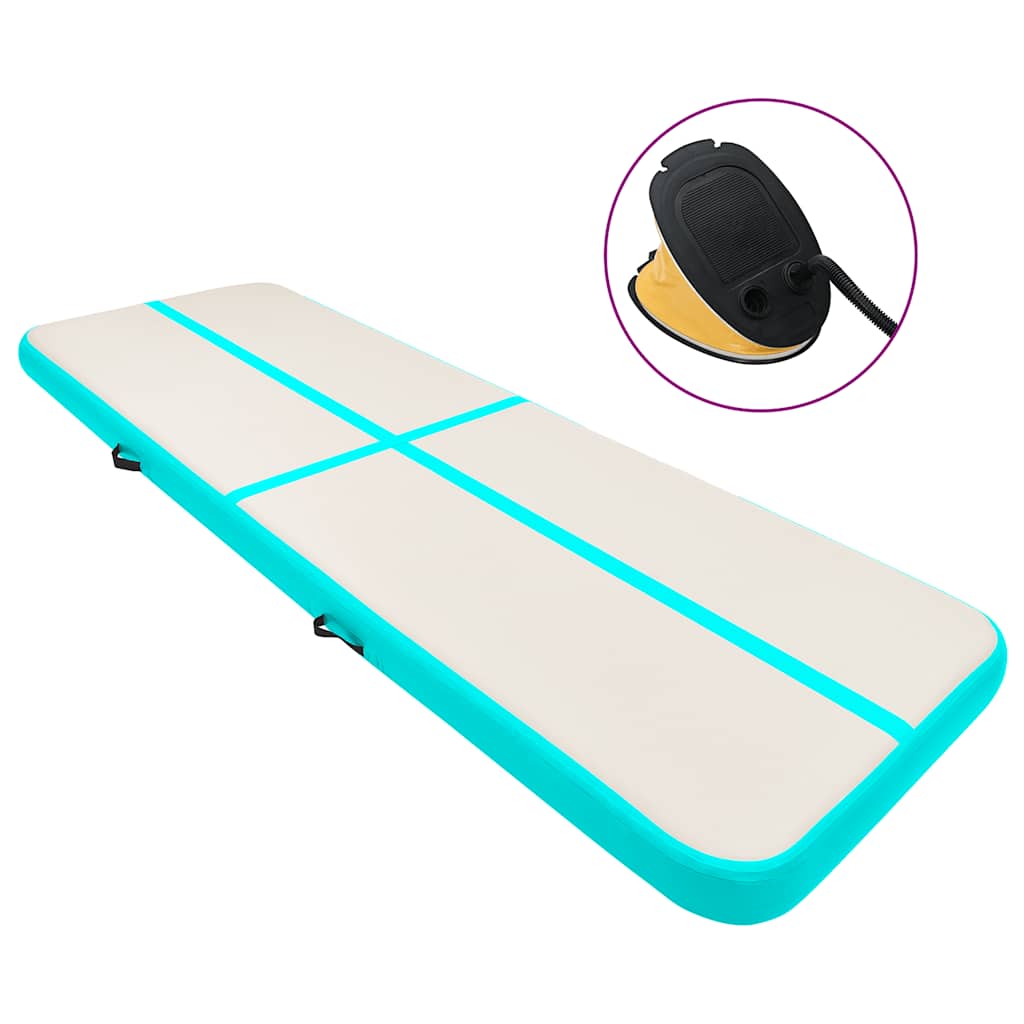 Uppblåsbar gymnastikmatta med pump 500x100x15 cm PVC grön