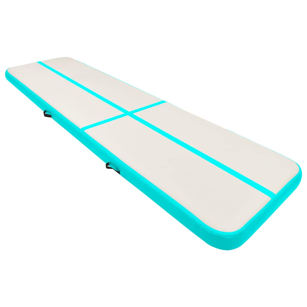 Uppblåsbar gymnastikmatta med pump 800x100x15 cm PVC grön