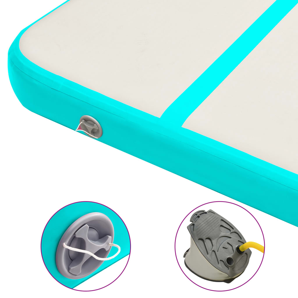 Uppblåsbar gymnastikmatta med pump 300x100x20 cm PVC grön