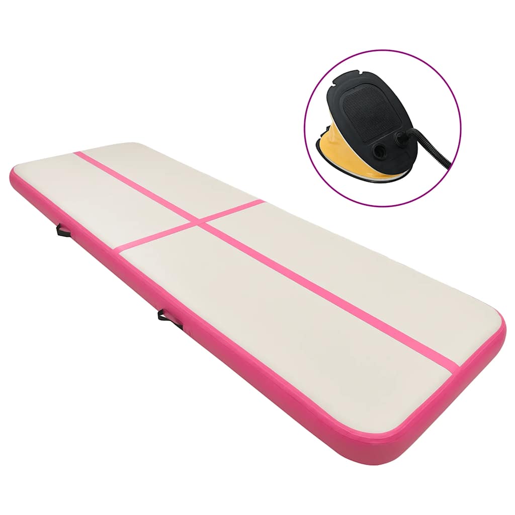 Uppblåsbar gymnastikmatta med pump 700x100x20 cm PVC rosa