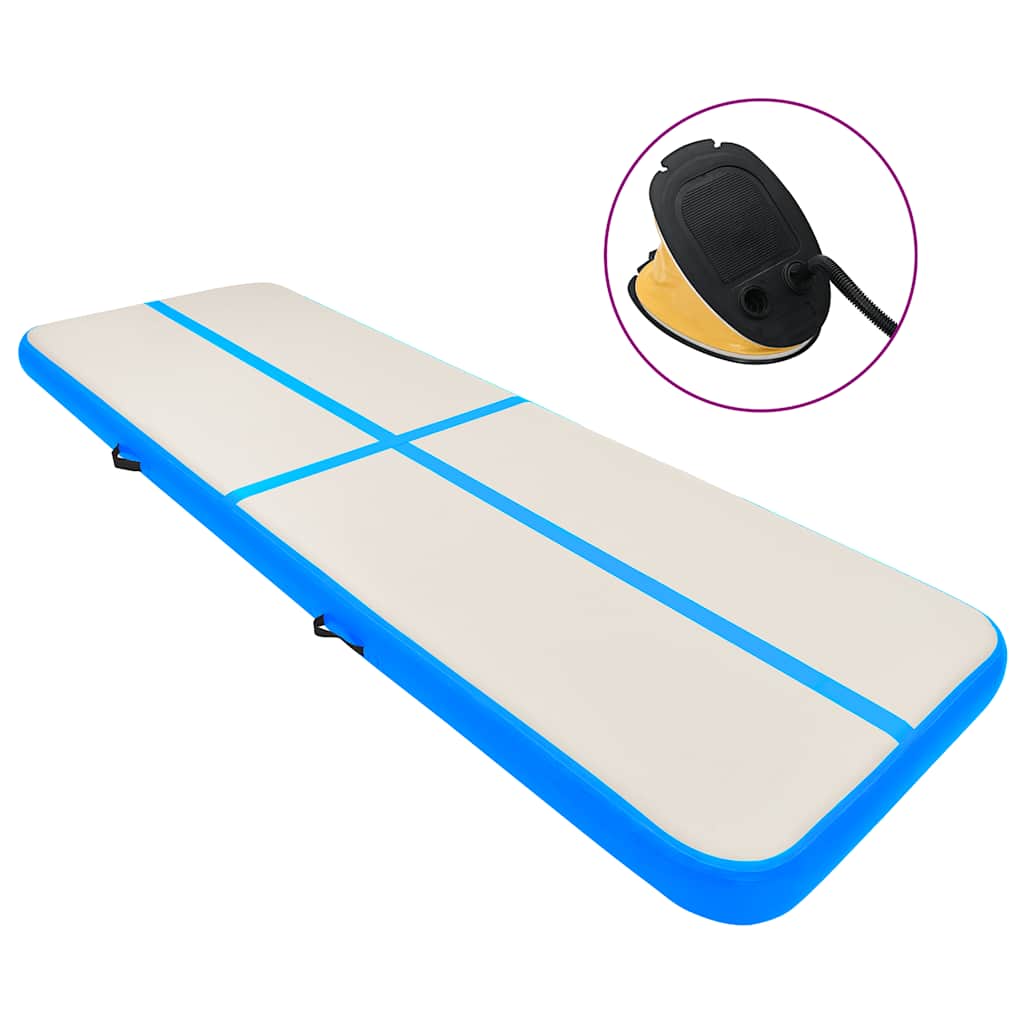 Uppblåsbar gymnastikmatta med pump 800x100x20 cm PVC blå