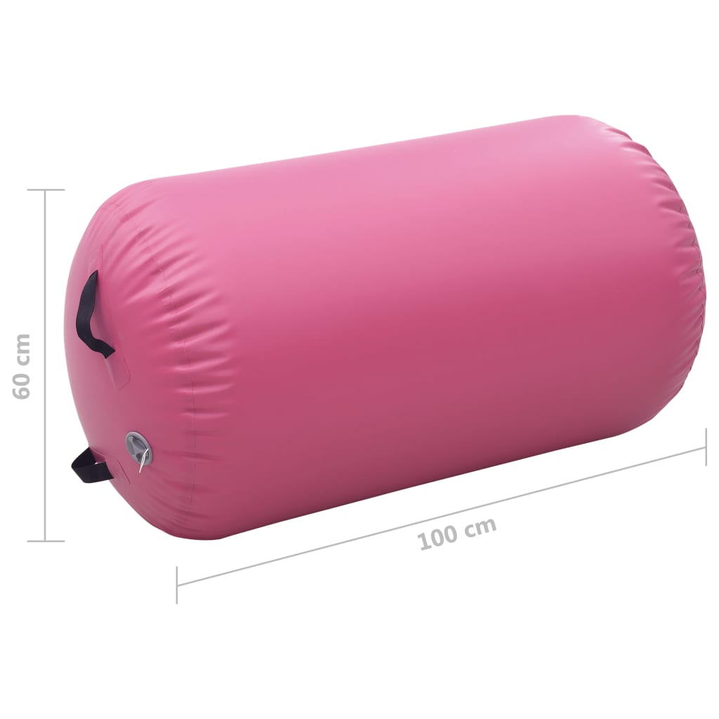 Uppblåsbar gymnastikrulle med pump 100x60 cm PVC rosa