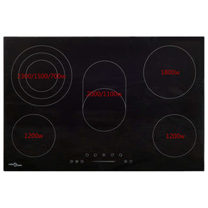 Keramikhäll med 5 plattor touchkontroll 90 cm 8500 W