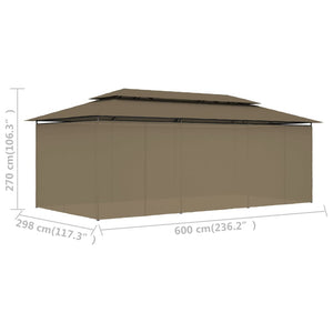 Paviljong med draperier 600x298x270 cm taupe 180 g/m²