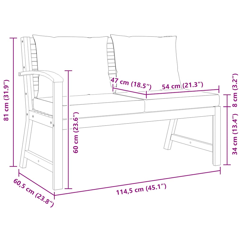 Trädgårdsbänk 114,5 cm gräddvit dyna massivt akaciaträ