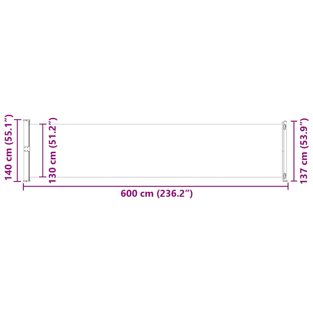 Infällbar sidomarkis 140x600 cm brun