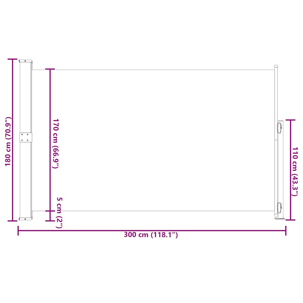 Infällbar sidomarkis 180x300 cm brun