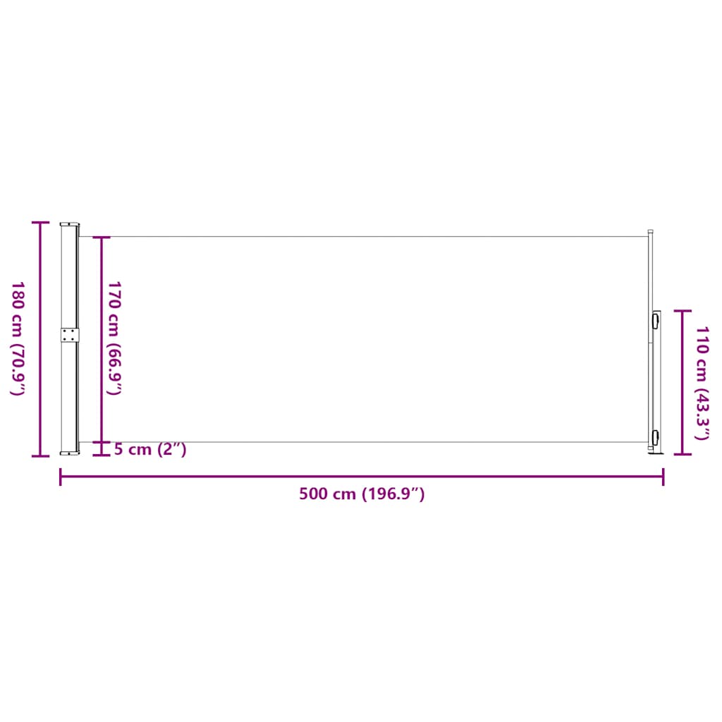 Infällbar sidomarkis 180x500 cm röd