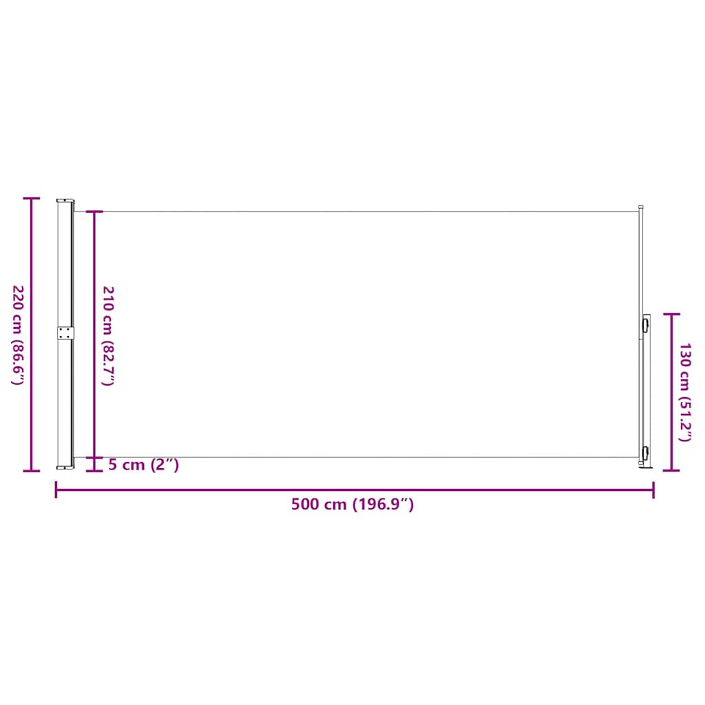 Infällbar sidomarkis 220x500 cm gräddvit