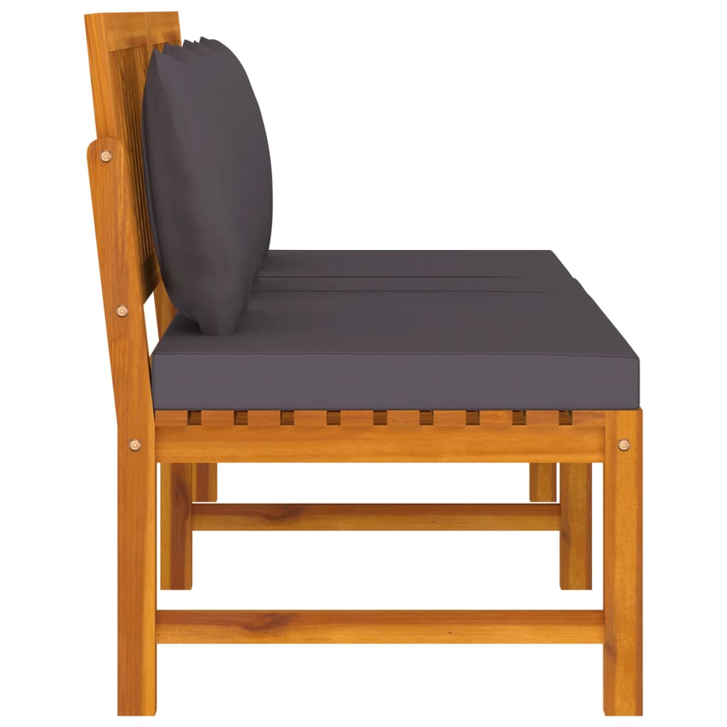 Dagbädd med gråa dynor 200x60x75 cm massivt akaciaträ