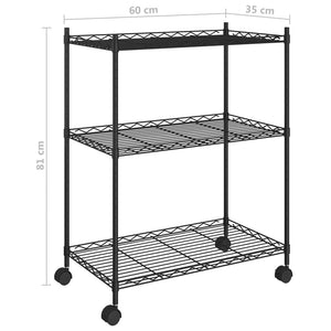 Förvaringshylla med hjul 3 hyllplan 60x35x81 svart 150 kg