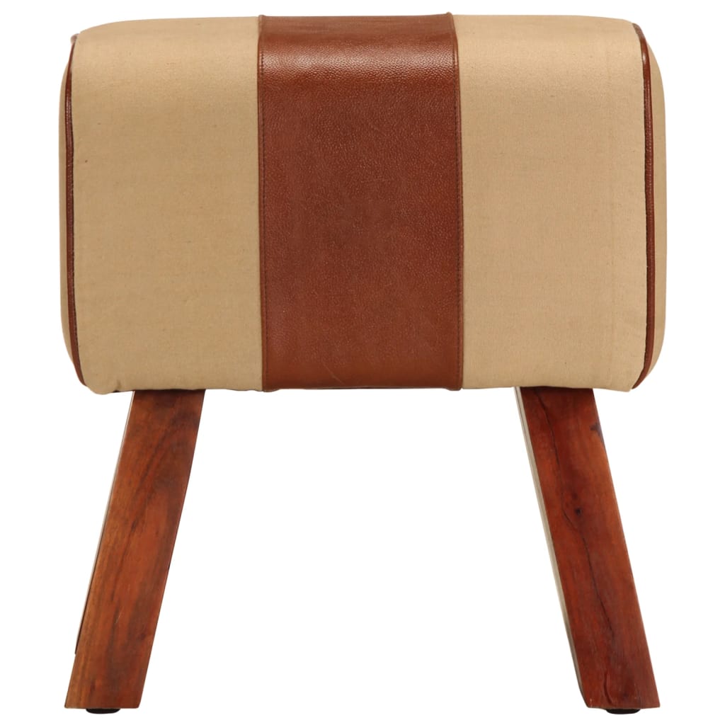 Gymbänk 38 cm brun äkta skinn och massivt mangoträ