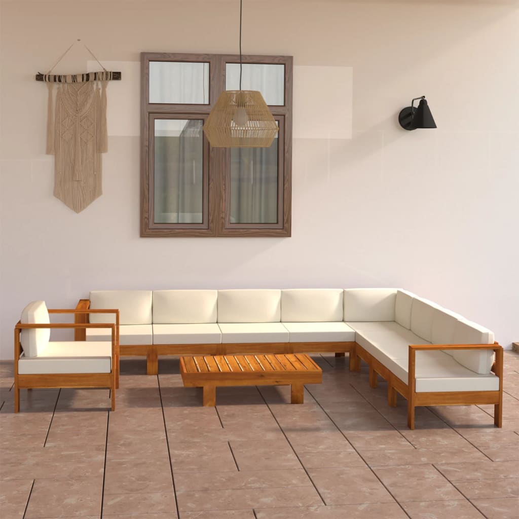 10-delat trädgårdsset med kuddar 100x60 cm akaciaträ