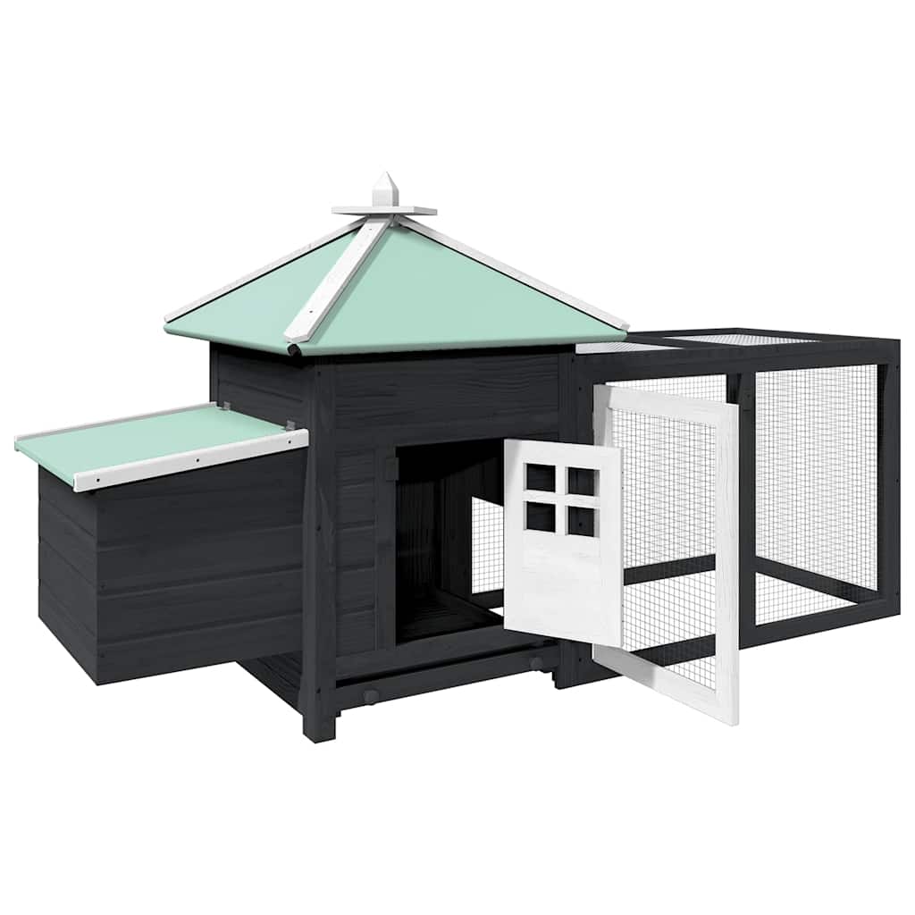 Hönsbur med värprede grå 190x72x102 cm massivt granträ