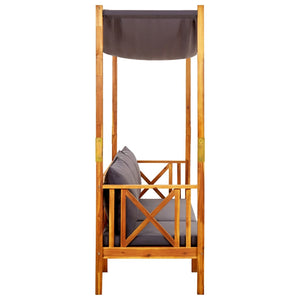 Trädgårdsbänk med baldakin och fotpallar massivt akaciaträ