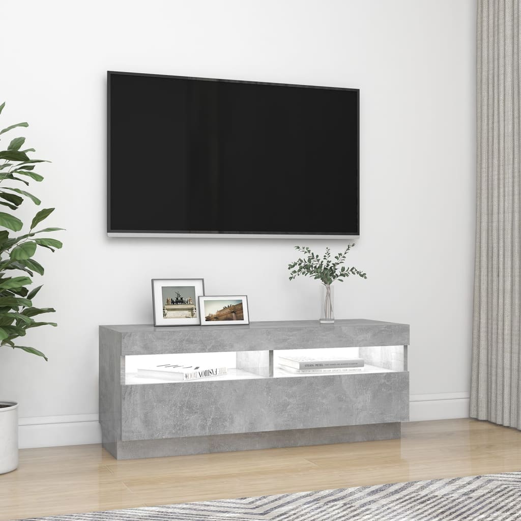 TV-bänk med LED-belysning betonggrå 100x35x40 cm