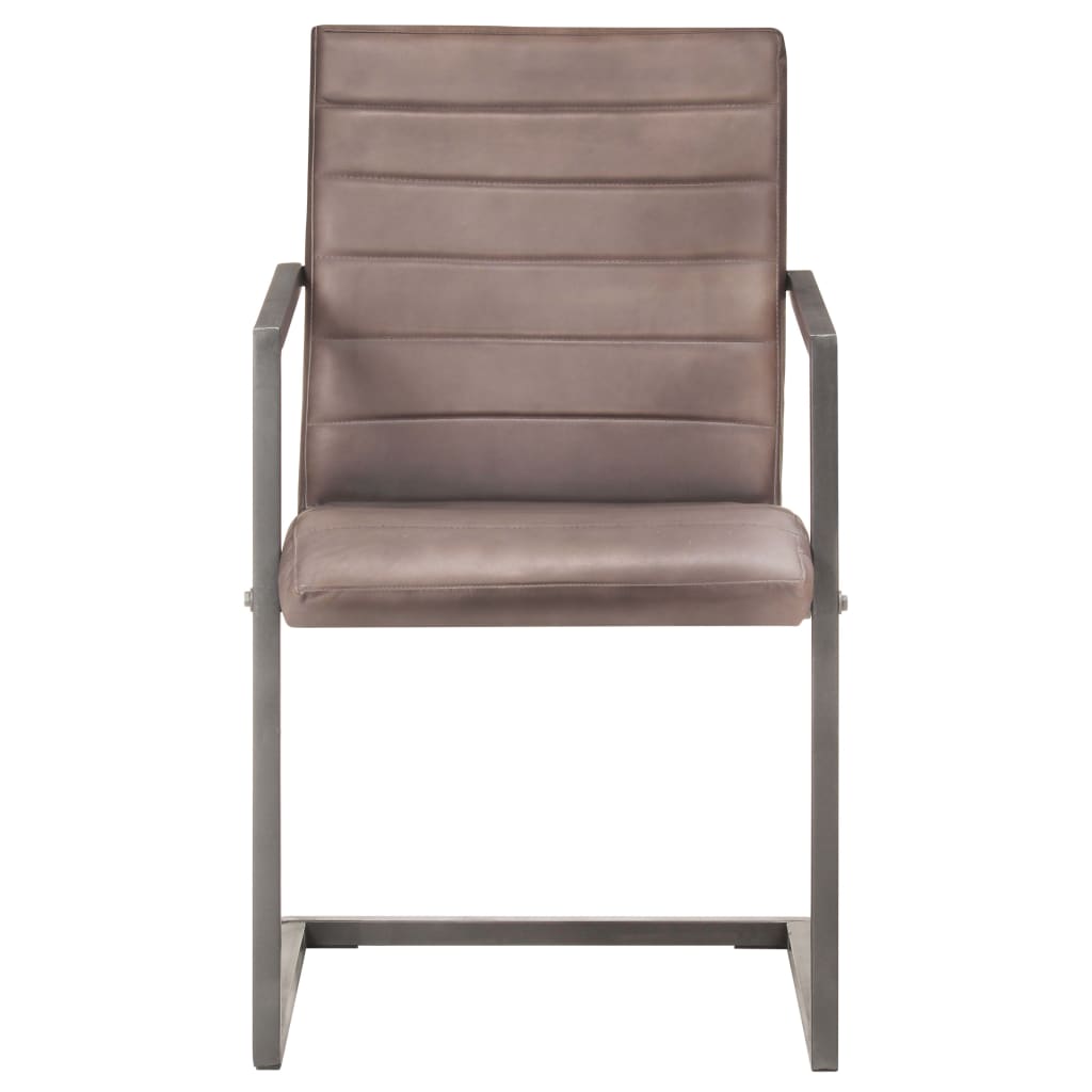 Fribärande matstolar 6 st brun äkta läder