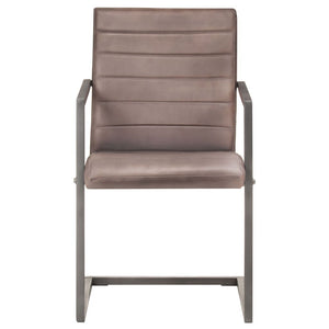 Fribärande matstolar 6 st brun äkta läder