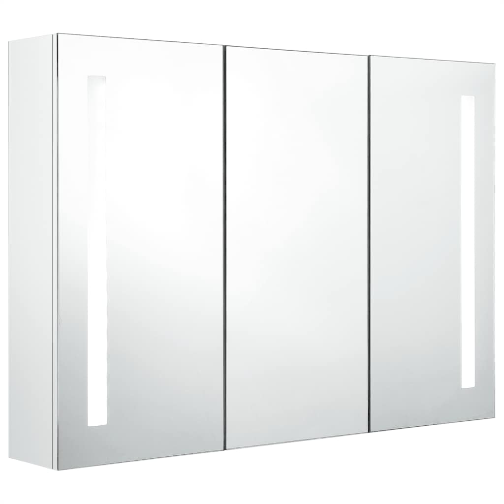 Spegelskåp med LED 89x14x62 cm glänsande vit