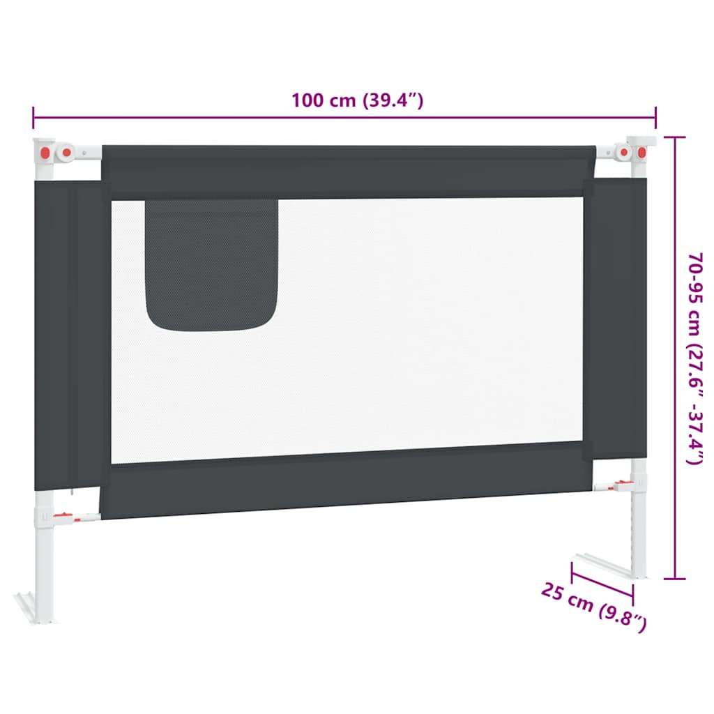 Sängskena för barn mörkgrå 100x25 cm tyg