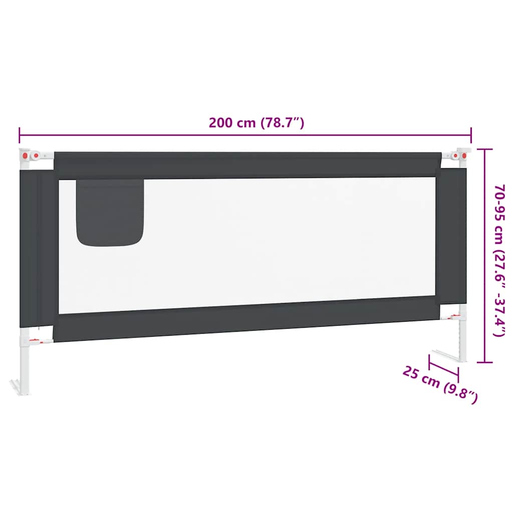 Sängskena för barn mörkgrå 200x25 cm tyg