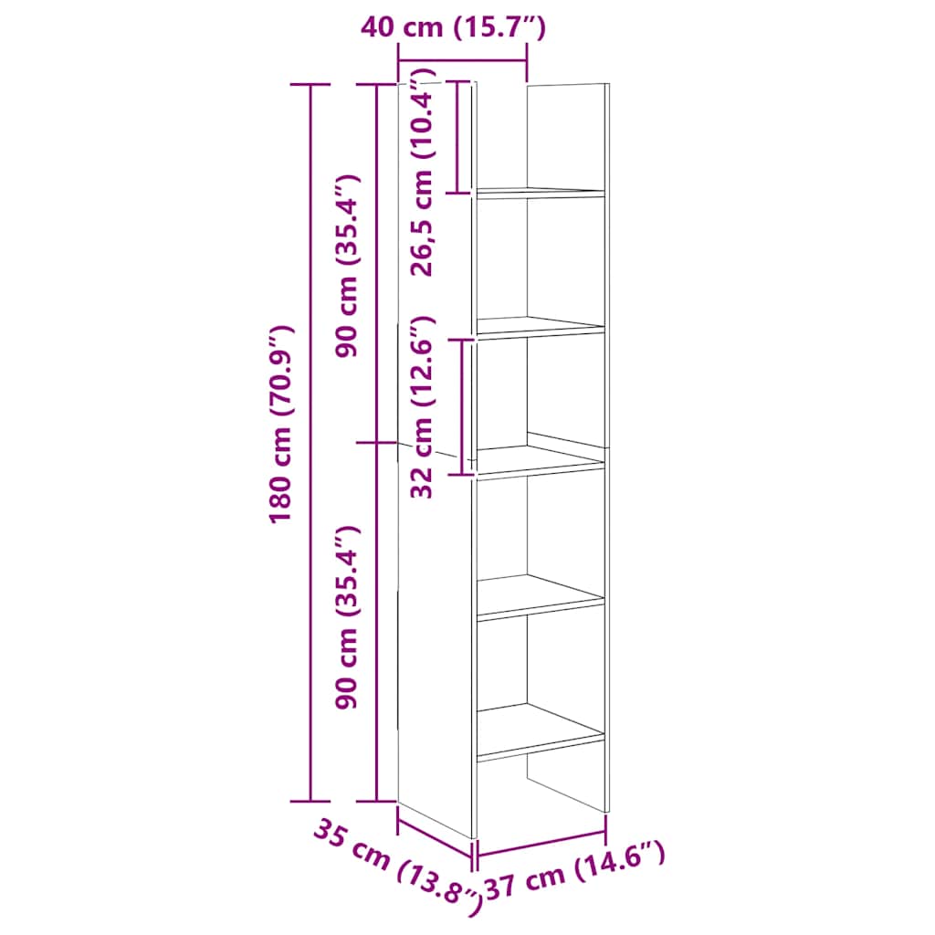 Bokhylla betonggrå 40x35x180 cm konstruerat trä