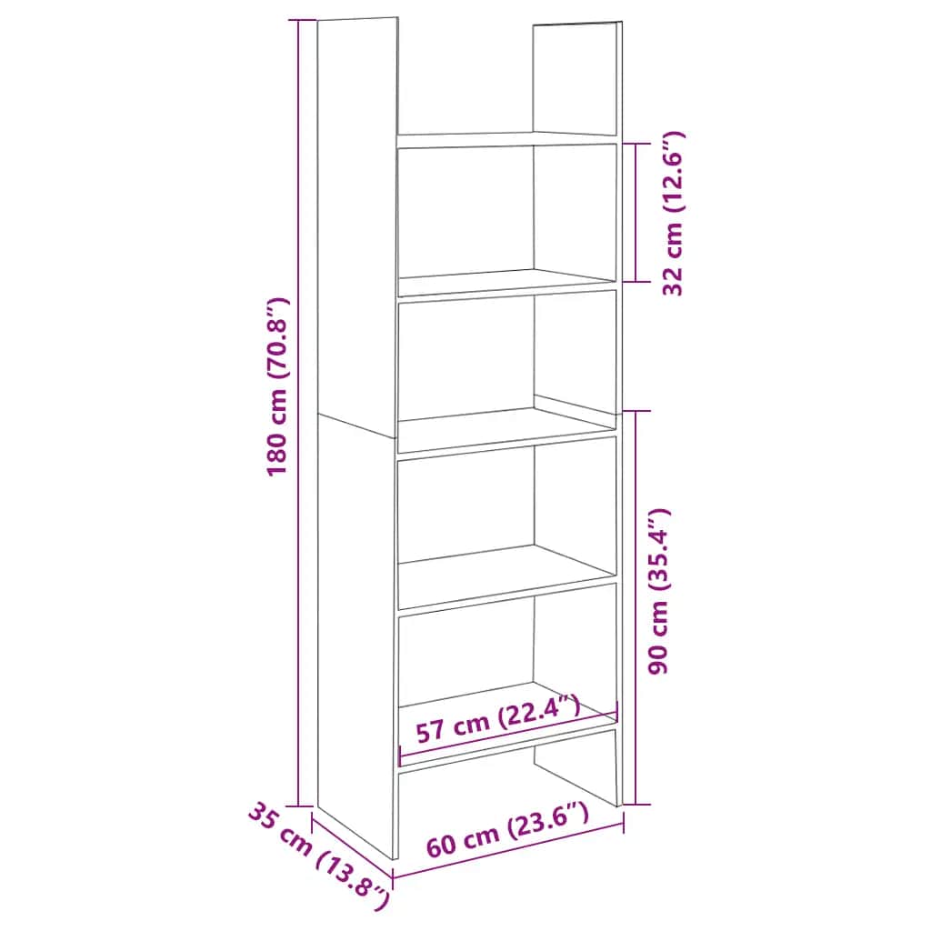 Bokhylla vit 60x35x180 cm konstruerat trä
