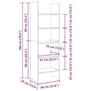 Bokhylla vit 60x35x180 cm konstruerat trä
