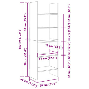 Bokhylla sonoma-ek 60x35x180 cm konstruerat trä