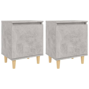 Sängbord med ben i massivt trä 2 st betonggrå 40x30x50 cm