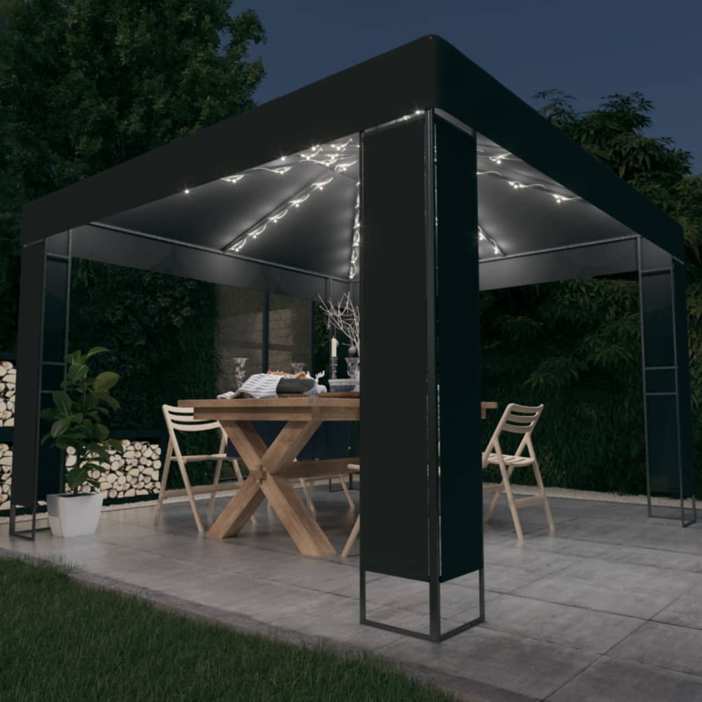 Paviljong med dubbeltak och ljusslinga LED 3x3 m antracit