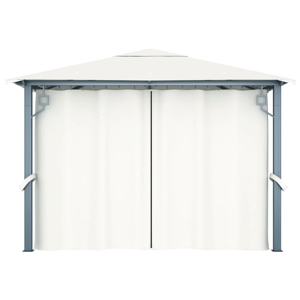 Paviljong med gardin & ljusslinga LED 3x3 m gräddvit aluminium