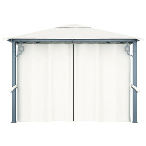 Paviljong med gardin & ljusslinga LED 3x3 m gräddvit aluminium