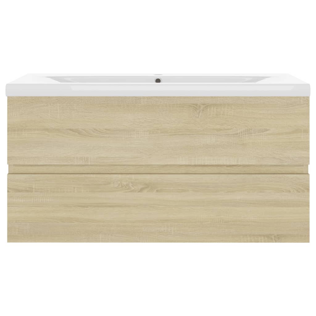 Badrumsskåp med inbyggt handfat sonoma-ek konstruerat trä