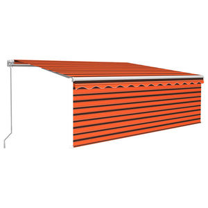 Manuell markis med rullgardin LED 4x3 m orange/brun